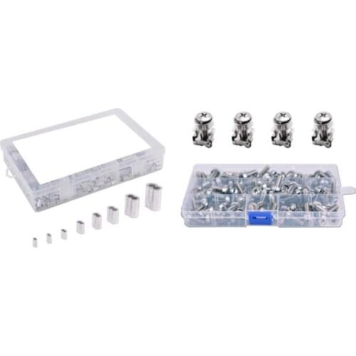 50Sets M6 Square Hole Nuts and Mounting Screws Washers with 315Pcs 8 Sizes Crimping Loop Sleeve Double Barrel Ferrule