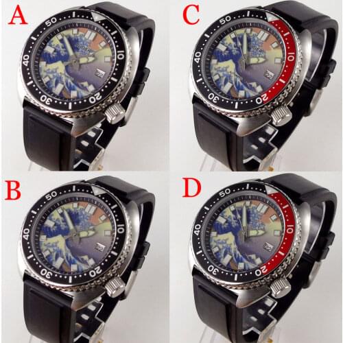 BLIGER New Surfing 45mm Steel Automatic Men Watch 24 Jewels NH35A Rotating Bezel Luminous Date Display Rubber Band Flat Crystal