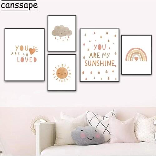Nursery Wall Art Canvas Painting Sun Poster Rainbow Prints Cloud Posters Nordic Wall Paintings Baby Kids Bedroom Decoration