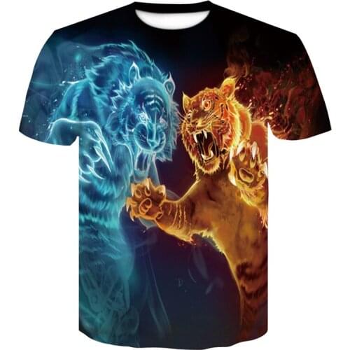 3D animal lion print short-sleeved round neck T-shirt 2020 mens summer trend street skateboarding T-shirt
