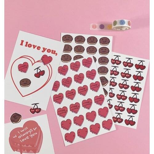 Korea Ins Cherry Love Biscuit Sticker Cute Girl Heart Hand Account Phone Decoration Sticker Stationery Beautification Props
