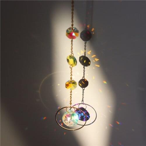Crystal WindChime Star Moon Pendant Dream Catcher Plated Home Decor Colorful Beads Hanging Drop Room Indoor Garden Wind Chimes