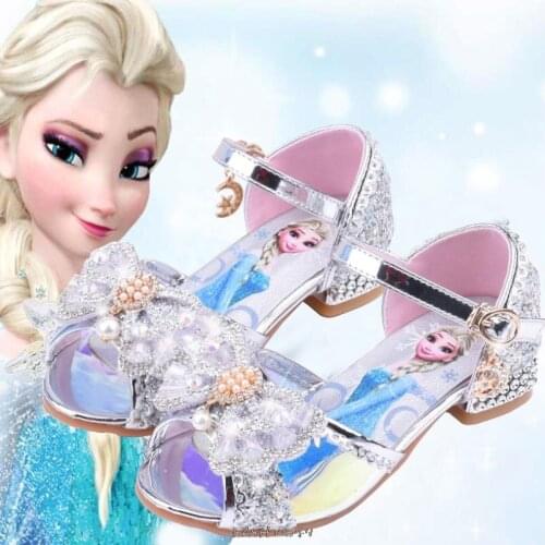 Disney Frozen Girls Summer Sandals Crystal Jelly Performance Shoes Princess Elsa Bow Party Dance Shoes Kids Sandals