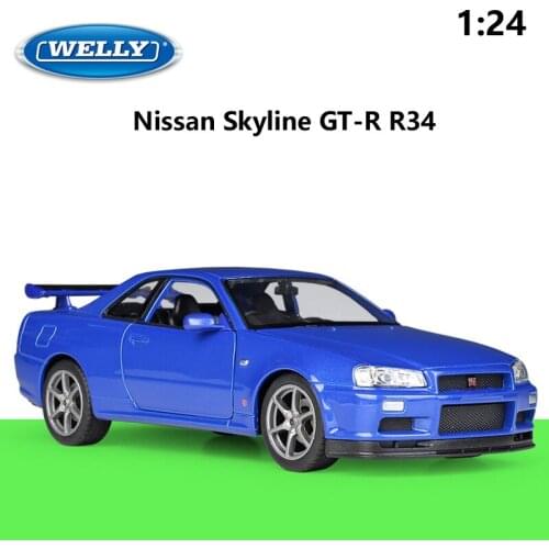WELLY Diecast 1:24 Car Nissan Skyline GT-R R34 Simulator Metal Sports Car Alloy Toy Car Model Car For Children Gift Collection