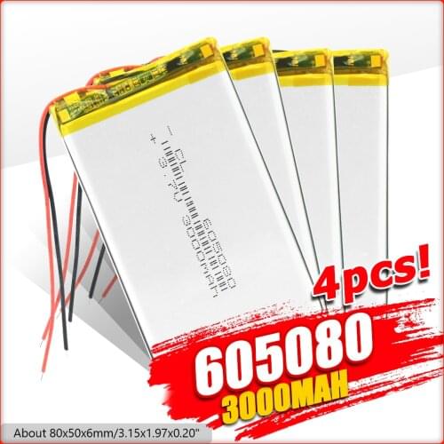 3.7V 3000mAh 605080 Lithium Polymer Li-Po li ion Rechargeable Battery cells For Mp3 MP4 MP5 GPS Tablet DVD Bluetooth-compatible