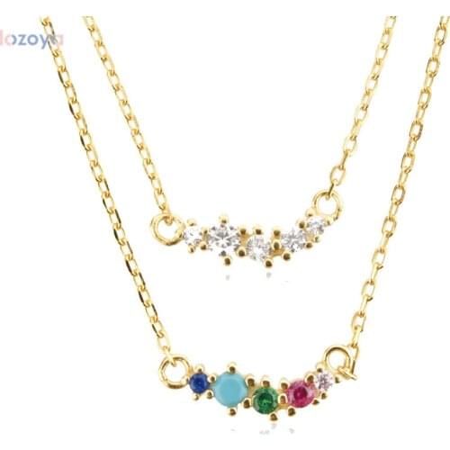 Lozoya 925 Sterling Jewelry Gift Rainbow Silver 18K Gold PlatedGuadaloupe Simple Pendant Line Crystal Zircon CZ Luxury Jewels