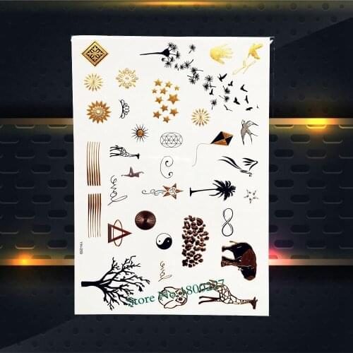 Lovely Cute Hand Finger Tattoo Gold Owl Giraffe Birds Kite Dandelion Design Neck Shoulder Decals Temporary Tattoo Sticker PYH059