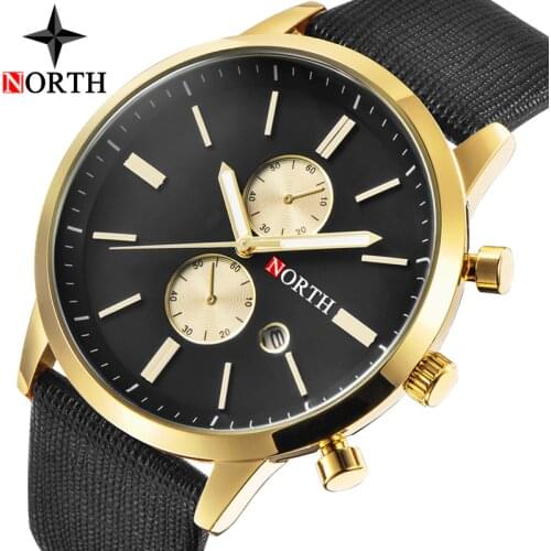 NORTH Fashion Brand Men Sport Quartz Watch Waterproof Leather Strap Military Casual Business Date Watches Mens Relogio Masculino