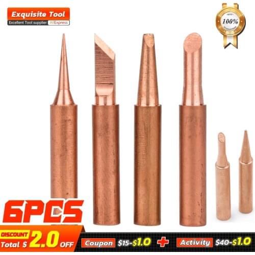 6 Pieces Internal Heating Pure Copper Soldering Tip Set Electric Welding Iron Nozzle Head 900M Solder Stations Tool
