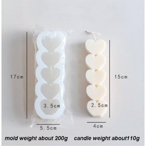 Newest 5 Consecutive Heart Columnar Silicone Candle Making Mold Love For Handmade Soap Valentines Day Gifts Decorative Moulds