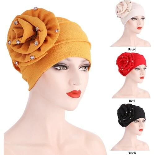 New Fashion Side Flower Hijab Pure Color Wrapped Head Inner Hijab Cotton Colorful Diamond Female Turban Hat Islamic Scarf Cap