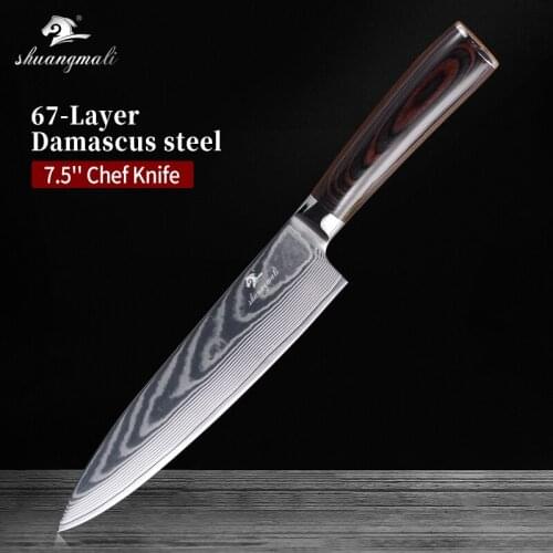 7.5 Inch Cleaver Chef Knife VG10 Damascus Steel Kitchen Chef Knives Sharp Utility Cooking Slicing Chef Knife With Wood Handle