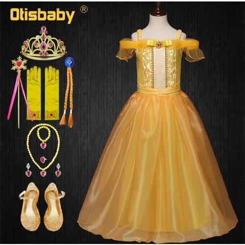 Girls Princess Belle Dress Halloween Beauty and the Beast Costume Child Summer Spring Kids Yellow Evening Dresses Gown Infant
