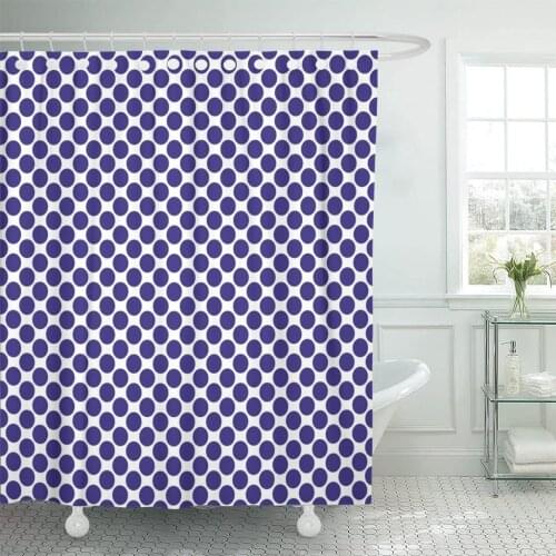 Polkadots for Dark Blue White Large Polka Dots Pattern Shower Curtain Waterproof Fabric 60 x 72 Inches Set with Hooks