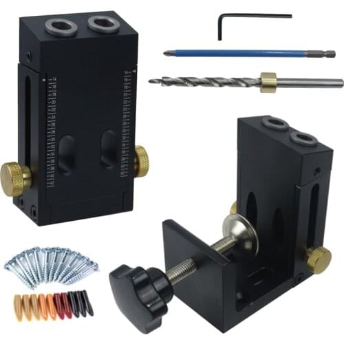 Portable Inclined Hole Doweling Jig Kit Pocket Hole Jig With Gripper 9mm Drill Bit 15 Degree Angle Hole Puncher Carpentry Tools