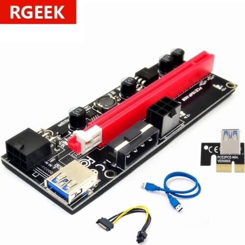 RGEEK VER009S PCI-E Riser Card 009S PCI Express PCIE 1X to 16X Extender 0.6M USB 3.0 Cable SATA to 6Pin Power for Video Card