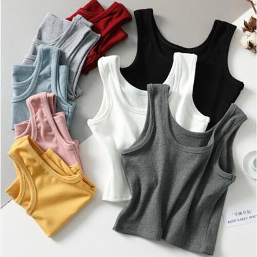 DOIAESKV Sexy Women Summer Crop Tops Sleeveless Short Cotton Knitted Camis U-neck Tank Tops Casual Solid Color Basic Camisole