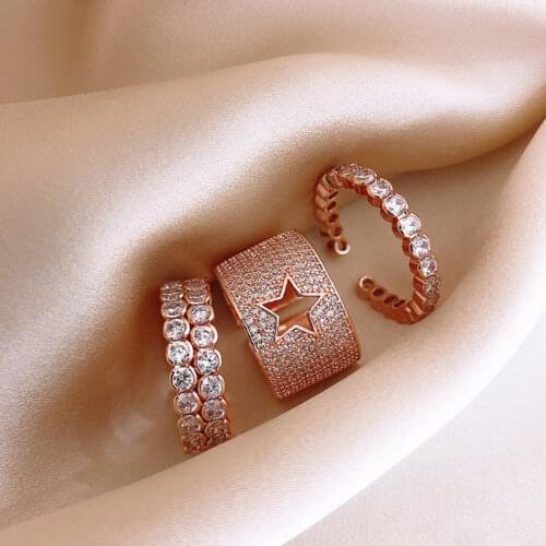 UILZ Shiny New Fashion Rose Gold Jewelry Pierced Star Crystal Rings for Women Gift Engagment Rings CRL126