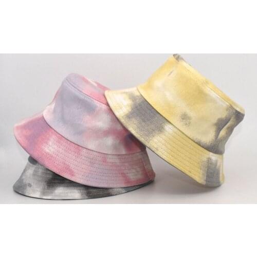 Spring And Autumn New Tie Dye Bucket Hat Single-Sided Panama Straw Hat Ladies Harajuku Retro Hip-Hop Fisherman Hat M124