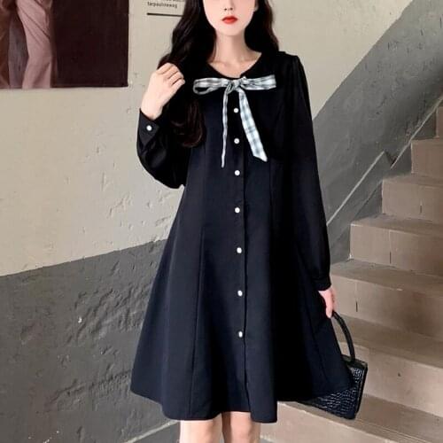 Vintage Gothic Mini Black Dress Women Korean Fashion Bow Split Design Y2K Dress Fairycore Elegant Evening Party Dress 2021 Fall