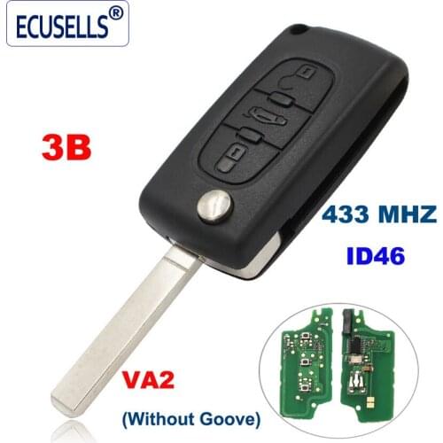 3 Button Flip Folding Key Remote Control with ID46 Electronic Chip inside 433MHz for Peugeot 407 408 after 2005 years VA2