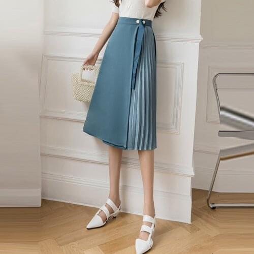 Office Lady Elegant Long Skirts New Arrival 2021 Summer Korean Style Solid Color All-match Ladies High Waist A-line Skirt W422