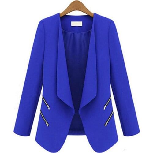 Unique Zipper Pocket Casual Office Blazer 2021 Women Solid Colors Buttonless Bussiness Blazer Simple All-Match Formal Clothing