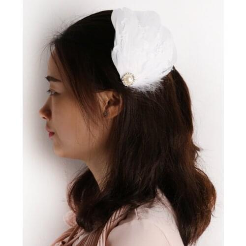Ladies Wedding Partywear Costume White Feather Fascinator Hair Clip Headdress