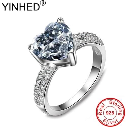 YINHED Romantic Heart Shape CZ Diamand Wedding Rings for Women Solid 925 Sterling Silver Engagement Ring Fine Jewelry ZR122