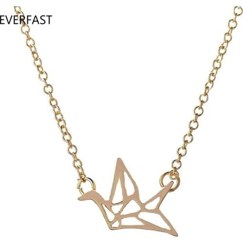Everfast 1pc Hollow Bird Swallow Pendant Necklace Simple Origami Crane Jewelry For Women Free Shipping