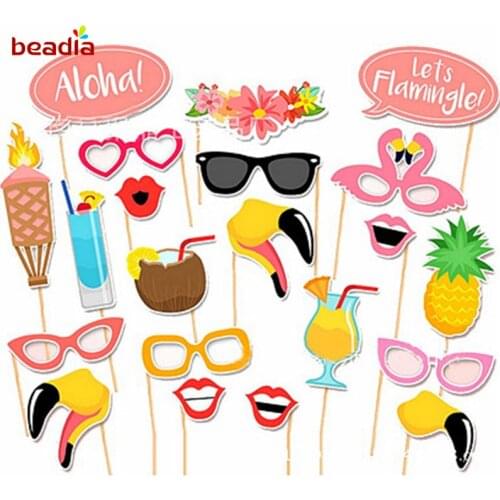 1 Set Hawaii Flamingo Beach Photo Booth Props DIY Mr Mrs Photo booth Props Photo Accessories Wedding Event Party Supplies