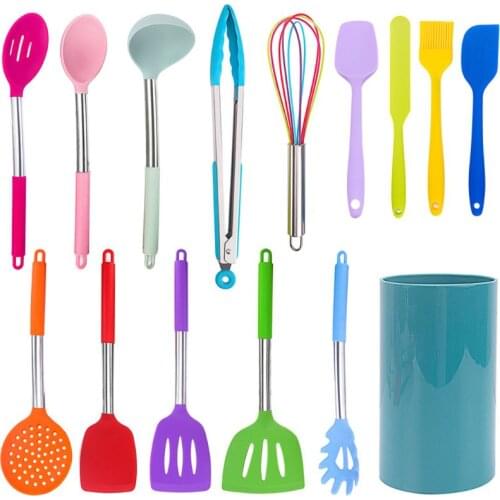 15pcs Kitchen Utensils Set Stainless Steel Silicone Non-stick Spatula Spoon Tong E7CB