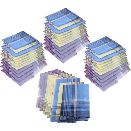 48Packs Mens Fashion Plaid 100% Cotton Handkerchiefs Decorative Suits Hanky