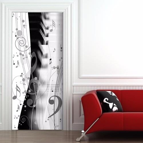 Free shipping 3D music notes Door Wall Stickers Bedroom Home Decor Poster PVC Waterproof Door Sticker 77x200cm