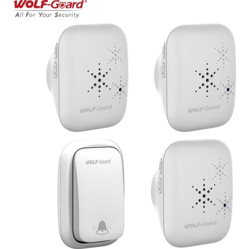Wolf-Guard Wireless Self-Powered Doorbell Waterproof LED Indicator Multiple Music Smart Door Bell Home Security System White