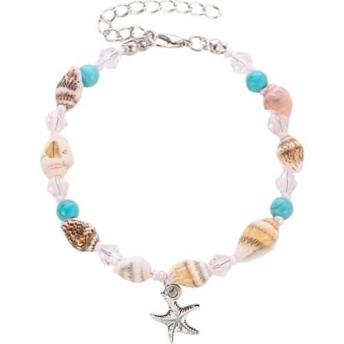 Hot Sale Bohemian Fashion Starfish Bracelet Natural Stone Conch Beaded Shell Anklet Ocean Beach Series