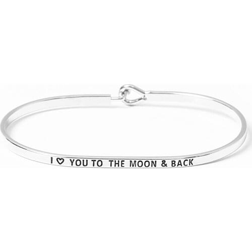 I LOVE YOU THE MOON BACK Letters Bangle Fashion Jewelry Silver Rose Gold Color Cuff Bracelets & Bangles For Women Man Party Gift