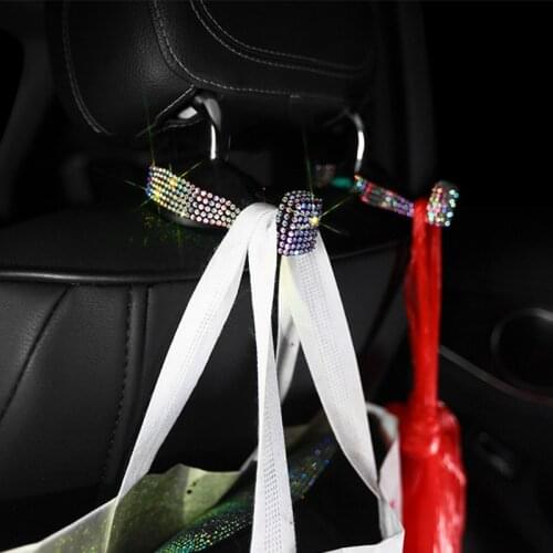 Car Headrest Hook Rhinestone Diamond Seat Back Hanger Holder Vehicle Organizer for Handbags Purses and Grocery Bags