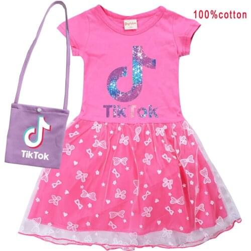 TIK TOK Childrens summer net gauze princess dress + bag girl party dress