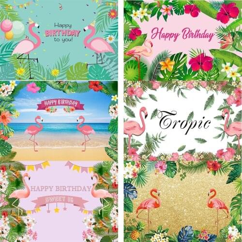 Flamingo Plants Summer Life Backdrops Artistic Photos Background Decorations for Kids Birthday Party Photography Props