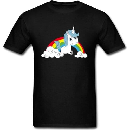 Rainbow Unicorn T Shirt Men Tshirt Cuteness Black T-shirt Horse Lover Tops Couple Tee Hip Hop Clothes Kawaii Designer