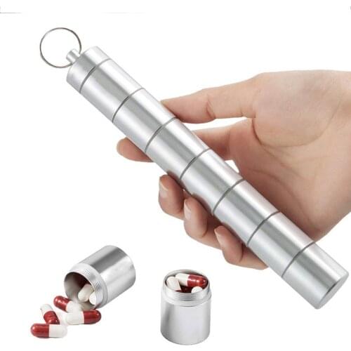 Aluminum Alloy Pill Case Medicine Tablet Dispenser Organizer Pill Box Outdoor Mini Storage Container Convenient with Keychain