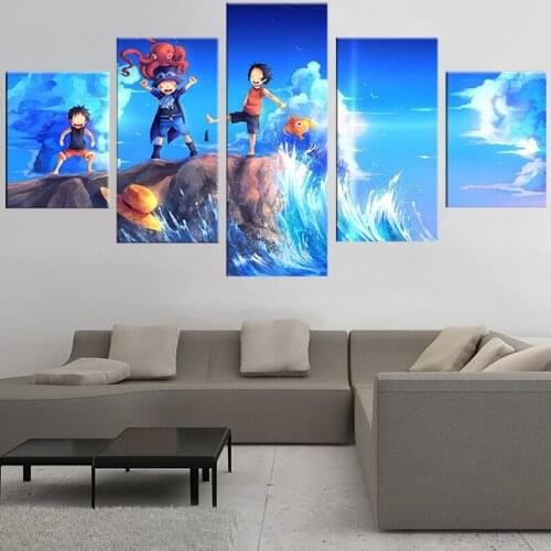 Canvas HD Printed Poster Living Room Home Decor Framework 5 Pieces One Piece Paintings Wall Art Cartoon Luffy Sabo Pictures Kids
