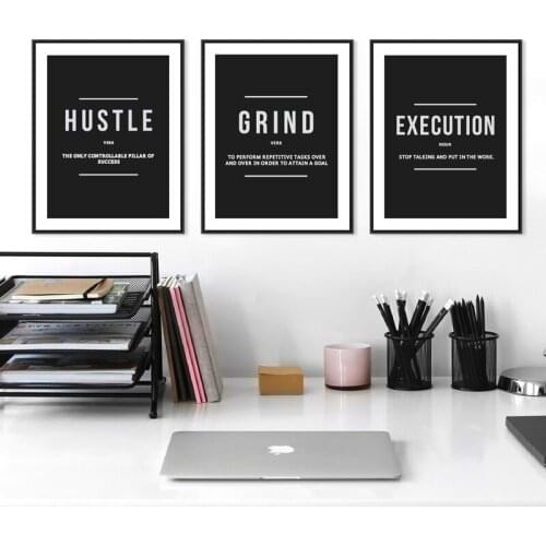 Grind Hustle Execution Motivational Posters and Prints Office Decor Modern Art Entrepreneur Motivation Canvas Painting Pictures