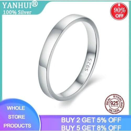 YANHUI High Quality 925 Sterling Silver Wedding Ring Classic Round Finger Ring Women Wedding Engagement Jewelry With Gift Box