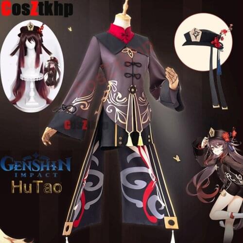 Genshin Impact Hutao Cosplay Costume Uniform Wig Cosplay Anime Game Hu Tao Chinese Style Halloween Costumes For Women girls kids