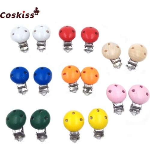 3ps Round Wooden Pacifier Clip Silicone Bead Baby Teether teething Accessory Infant Soother Clip Nipple Clasps Toy DIY hold Tool