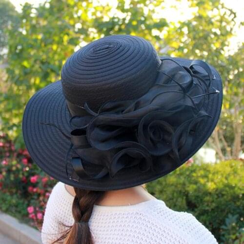 Fashion Womens Organza Floral Wide Brim Kentucky Derby Church Dress Sun Hat trendy