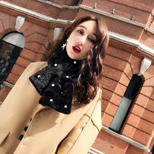 Fashion Womans Scarf Fur Pearl Bandana Hijab Luxury Winter Warmer Scarf Womens Pashminas Shawl Wraps Scarves Winter Women