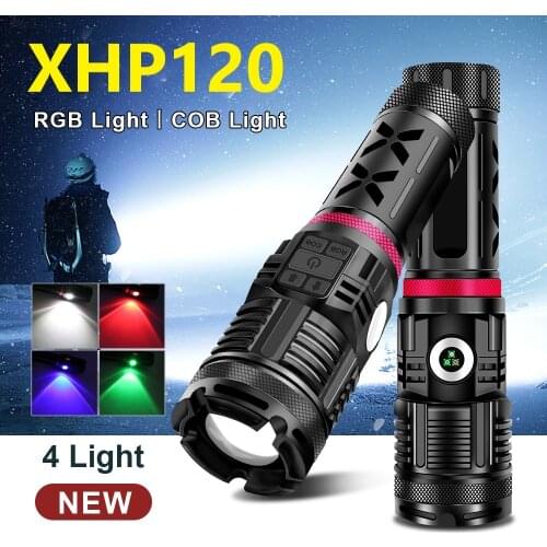 Powerful Led Flashlight XHP120 Multi-color Lights Rechargeable Tactical Flashlight 18650 Usb High Power Torch XHP90.2 Hand Lamps